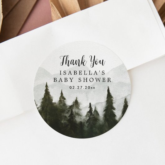 Misty Forest Baby Shower Vielen Dank Runder Aufkleber