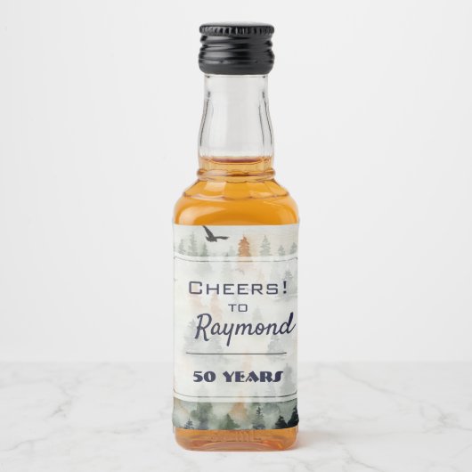 Misty Forest Birthday Mini Alkoholflaschenetikett (Vorderseite)