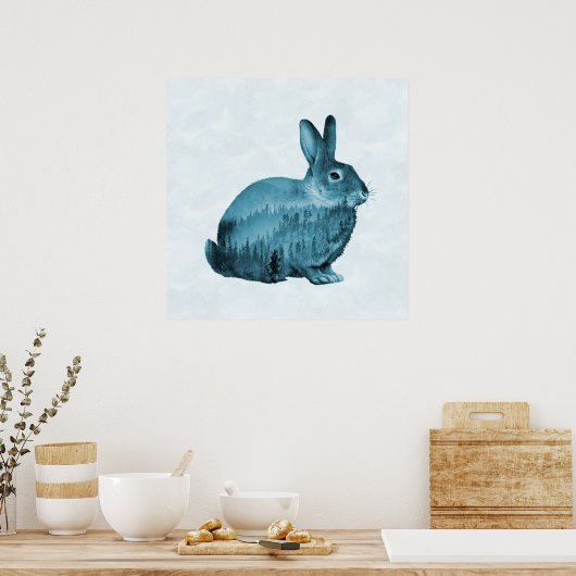 Misty Forest Bunny - Blau Poster (Küche)