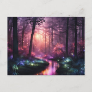 Misty Forest Firefly Lights Postkarte