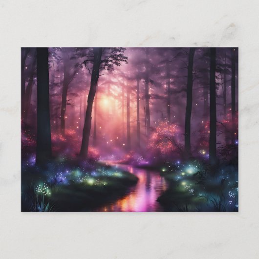 Misty Forest Firefly Lights Postkarte (Vorderseite)