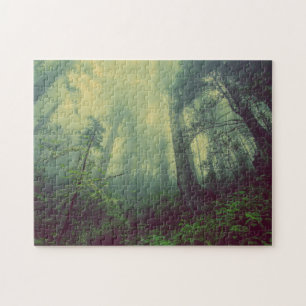 Misty Forest Green Trees Puzzle