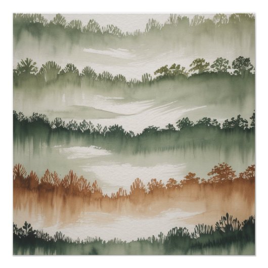 Misty Forest Layers - Wasserfarbenlandschaft Poster (Vorderseite)