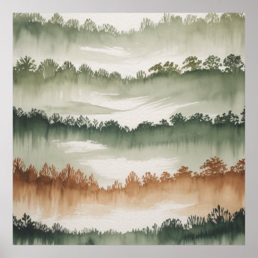 Misty Forest Layers - Wasserfarbenlandschaft Poster (Vorne)