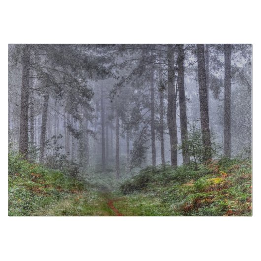 Misty Forest on Ashley Heath, Hampshire, England Schneidebrett (Vorderseite)