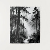Misty Forest Path Tapestry | Sunlight Through Pine Wandteppich (Vorderseite)