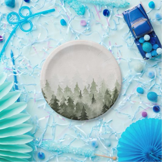 Misty Forest Pine Trees Pappteller (Party)