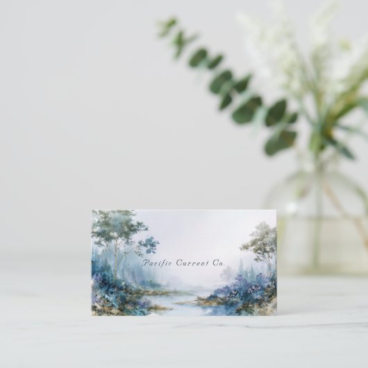 Misty Forest River Gold und Blue Landschaft Visitenkarte (Stehend Vorderseite)