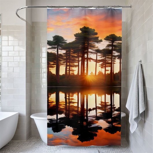 Misty Forest Sunset Pine Trees Woodland Wilderness Duschvorhang