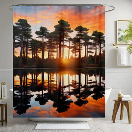 Misty Forest Sunset Pine Trees Woodland Wilderness Duschvorhang