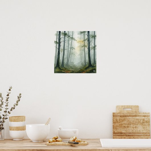 Misty Forest Watercolor Poster (Küche)