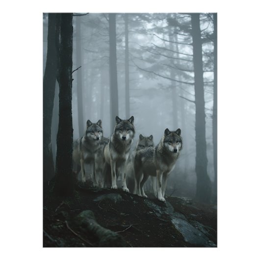 Misty Forest Wolf Pack Fotodruck (Vorne)