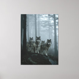 Misty Forest Wolf Pack Leinwanddruck