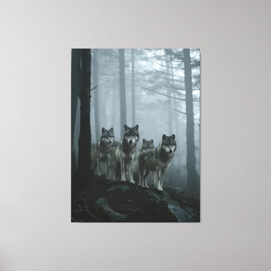 Misty Forest Wolf Pack Leinwanddruck (Vorderseite)