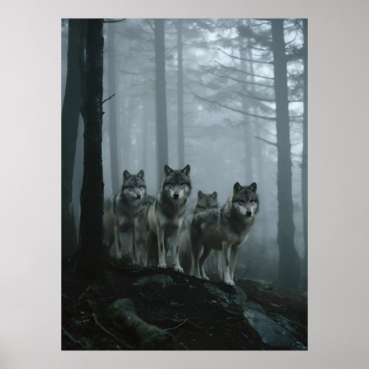Misty Forest Wolf Pack Poster (Vorne)