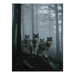 Misty Forest Wolf Pack Poster
