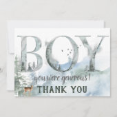 Misty Forest Woodland Country Deer Boy Baby Dusche Dankeskarte (Vorderseite)