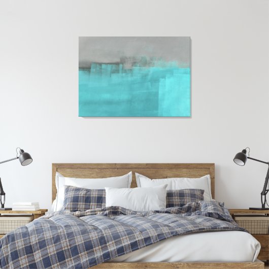 "Misty" Graue und türkisfarbene Abstrakte Kunstdru Leinwanddruck (Insitu (Schlafzimmer))