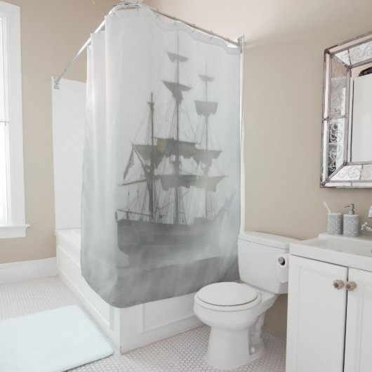 Misty Gray Foggy Alte oder Piratenschiff Art Duschvorhang (Beispiel)