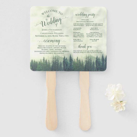 Misty Green Pine Trees Rustic Wedding Program Fächer (Vorne und Hinten)