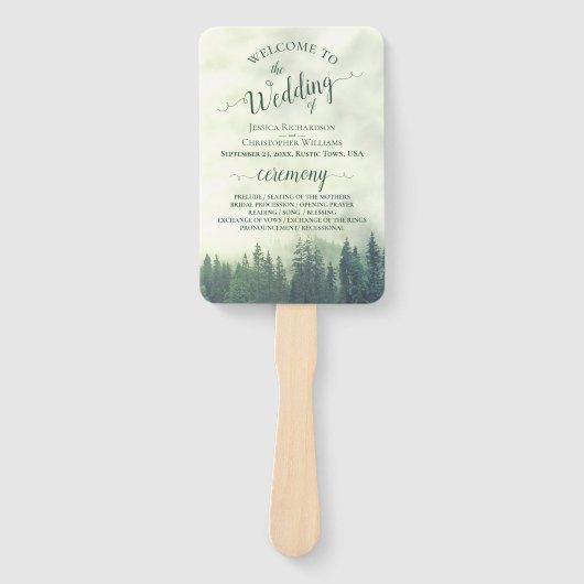 Misty Green Pine Trees Rustic Wedding Program Fächer (Vorderseite)