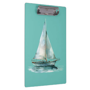 Misty Green Sailboat - Watercolor Yacht Design Klemmbrett