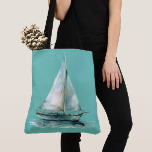 Misty Green Sailboat - Watercolor Yacht Design Tasche