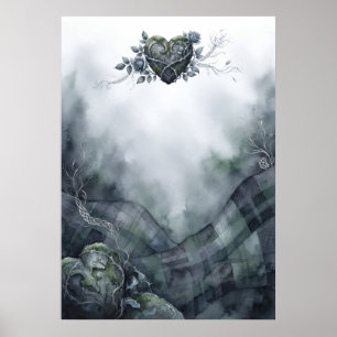 Misty Green Tartan Celtic Heart Wasserfarbenposter Poster