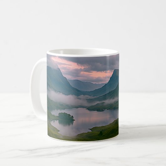 Misty Highland Loch Kaffeetasse (Vorderseite Links)