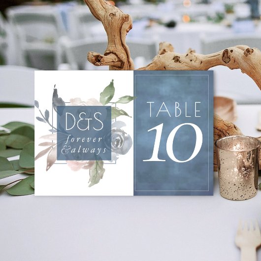 Misty Lake | Dusty Floral Always Forever Monogram Tischnummer