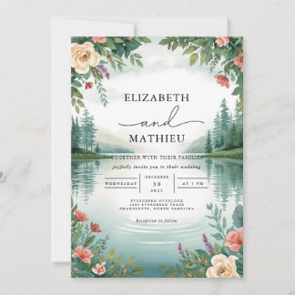 Misty Lake Floral Landschaft Hochzeit Einladung