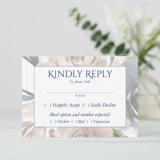 Misty Lake | Lieblich weich Dusty Hued Floral Entr RSVP Karte (Stehend Vorderseite)
