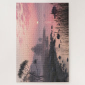 Misty Lake Sunset Puzzle Romantische Rosa Kunst, D (Vertikal)