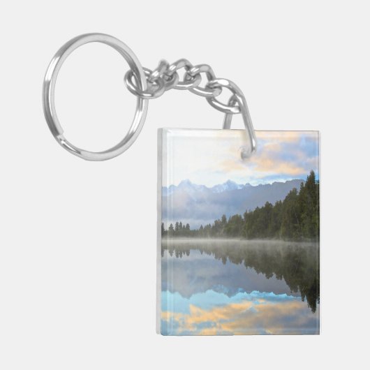 Misty Lake Trees Reflection Ruhige Landschaft Schlüsselanhänger (Vorderseite links)