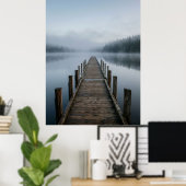 Misty Lake Wooden Pier Calm View Poster (Heimbüro)