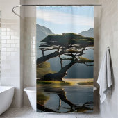 Misty Landscape Scene Pine Tree Outdoor-Thema Duschvorhang