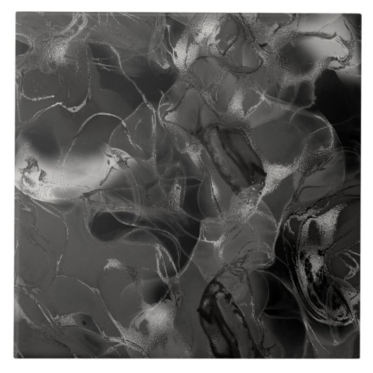 Misty Marble Abstract Pattern Dark B&W ID705a Fliese (Vorderseite)