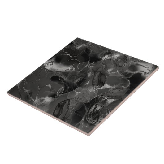 Misty Marble Abstract Pattern Dark B&W ID705a Fliese (Seite)