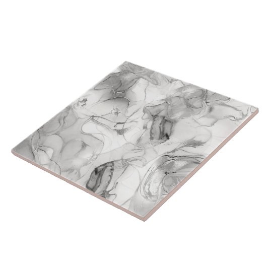 Misty Marble Abstract Pattern Light B&W ID705c Fliese (Seite)