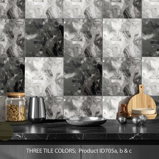 Misty Marble Abstract Pattern Light B&W ID705c Fliese