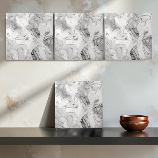 Misty Marble Abstract Pattern Light B&W ID705c Fliese