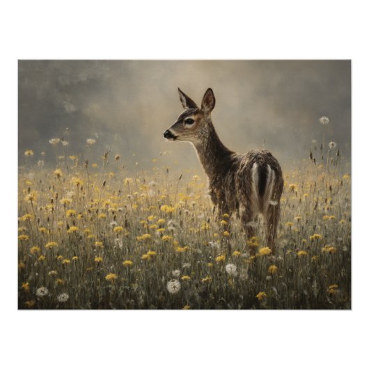Misty Meadow Fawn Nature Print Poster (Vorderseite)