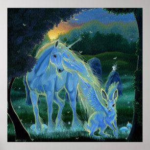 "Misty Midsommers Morning" Unicorn Canvas Print Poster