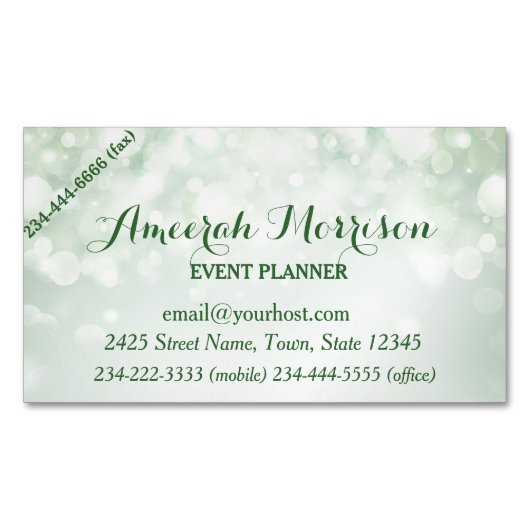 Misty Mint Bokeh Event Plan Magnetic Business Card Magnetische Visitenkarte (Vorderseite)
