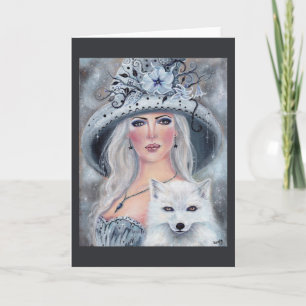 Misty moonflower witch and fox card by Renee Karte