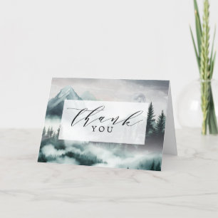 Misty Moonlight Mountain Forest Woods Wedding Dankeskarte