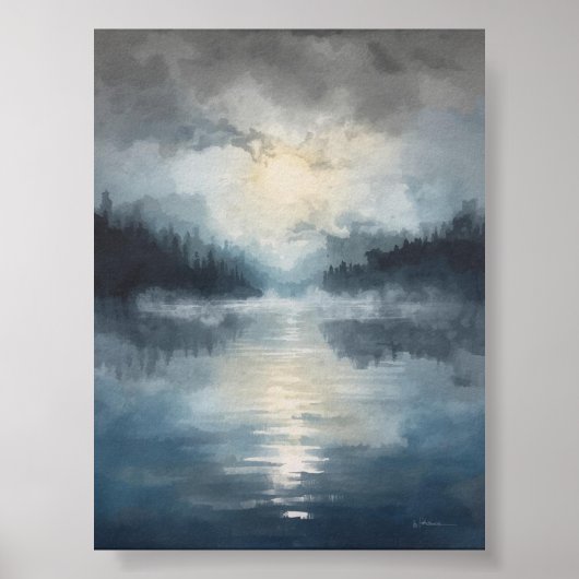 Misty Moonlit Lake Poster (Vorne)
