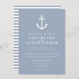 Misty Morning Blue Gray Nautical Anchor Wedding in Einladung