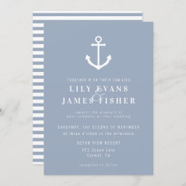 Misty Morning Blue Gray Nautical Anchor Wedding in Einladung