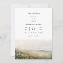 Misty Morning Coastal Meadow View Beach Hochzeit Einladung